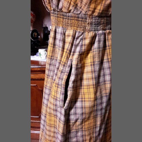 Anthropologie Maeve Pearland Mustard Yellow Plaid Dress with optional straps M - Picture 7 of 8
